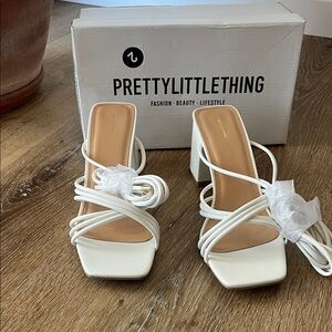 PrettyLittleThing Cream Strappy Heels
